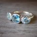 Blue Topaz Trio, Three 3 Stone Ring, Size 6
