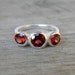 Crimson Red Garnet Three 3 Stone Ring, Size 6.5