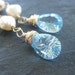 Blue topaz earrings with drusy pearls 14k gold fill gold vermeil long beaded dangle mermaid sea fairies fashion gemstone jewelry --Sky--