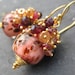 Boro lampwork bead earrings sapphire garnet gemstone beaded glass gold vermeil dangle jewelry --Creme Brulee--