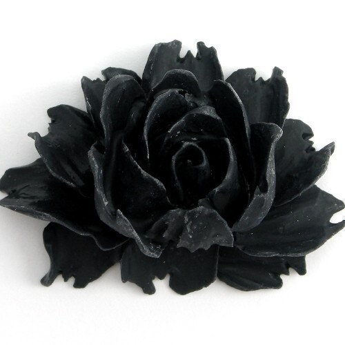Plastic Flower Cabochons Rose Large Matte Black by mksupplies