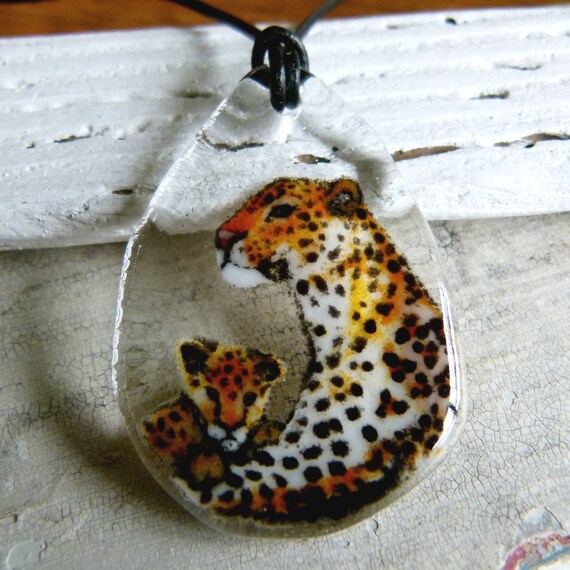 Leopard necklace Fused glass pendant