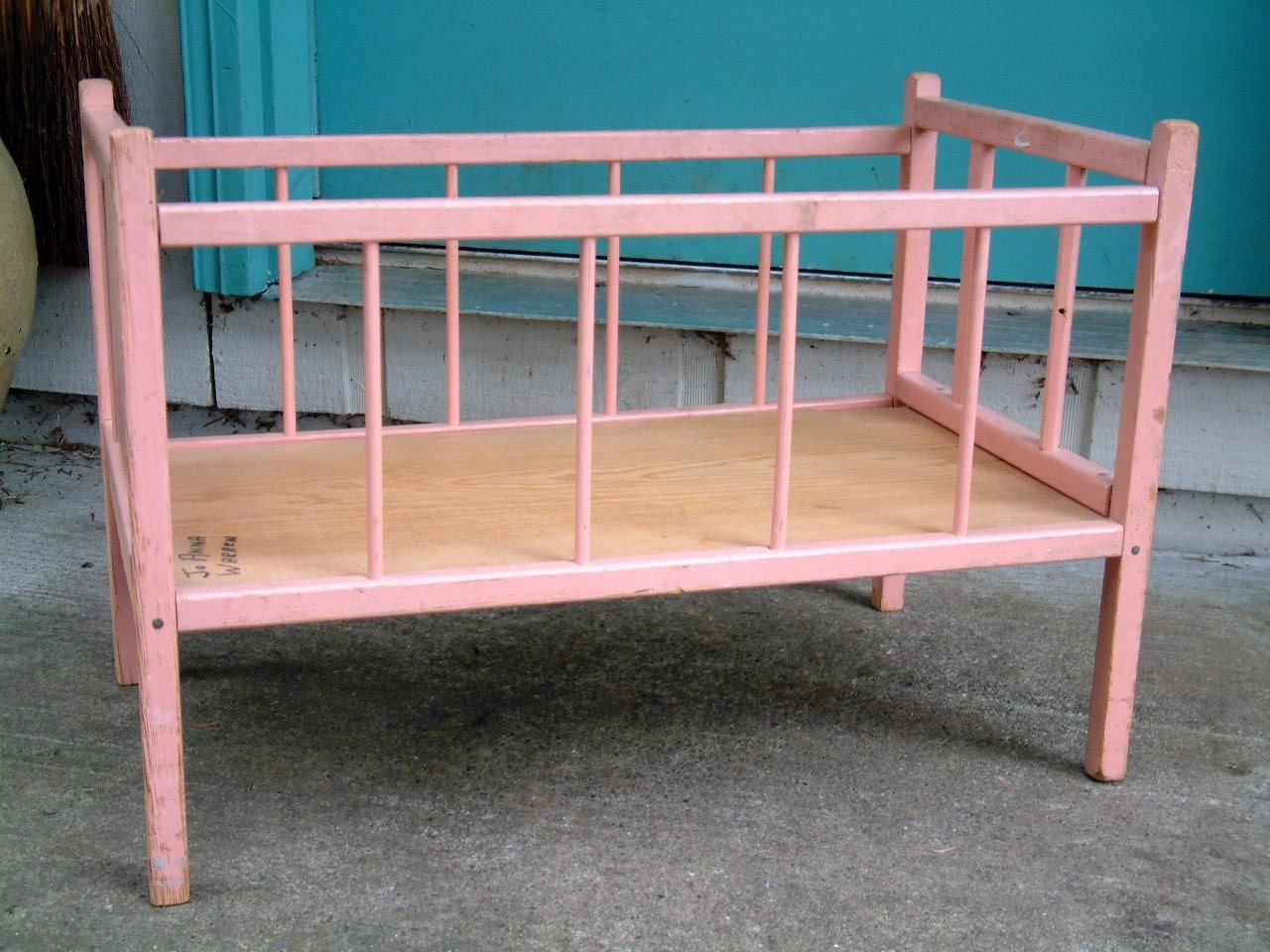 Vintage Pink Wooden Doll Crib