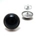 RESERVED - Black Pearl Studs - Metal post earrings with black faux plastic pearl cabochon