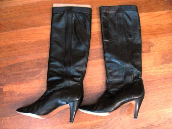 Vintage Neiman Marcus Boots Black Soft Italian Leather lovely feminine ...