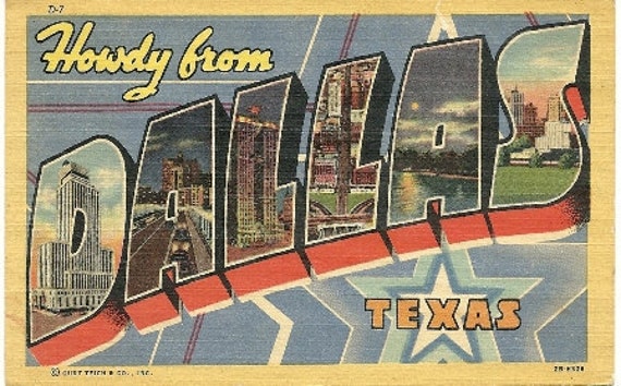 Texan Art 1940's Dallas Postcard Howdy from Dallas