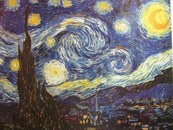 Items similar to Vincent Van Gogh's Starry Nights, Repro Poster, Night ...