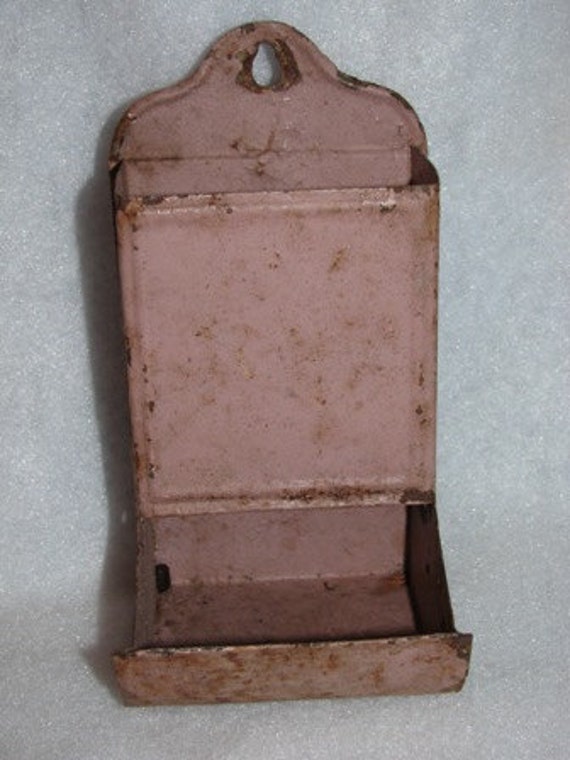 Antique Tin Match Box Holder Shabby Chic Pink Matches