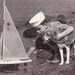 Vintage 1950's B&W Photograph Post Card, sailing Sailboat, Boy, Dog, Puppy, Sailor, retro 50's nautical Photo by Armstrong Roberts