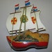 Sail Boat nautical 1950's souvenir Holland Wooden Hand Painted Dutch Shoe Sailing Ship Wind Mill, Dutch Clipper Ship retro 50's European