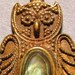Jewelry 1970's Owl, Hooters, Pendant, Abalone Shell & Ornate Metal, retro 70's Hoot Owlette mystical Good Luck Charm miniature Heart Charms