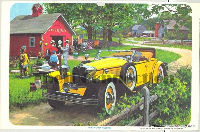Vintage 1930 Ruxton Roadster Automobile Calendar art by Harry