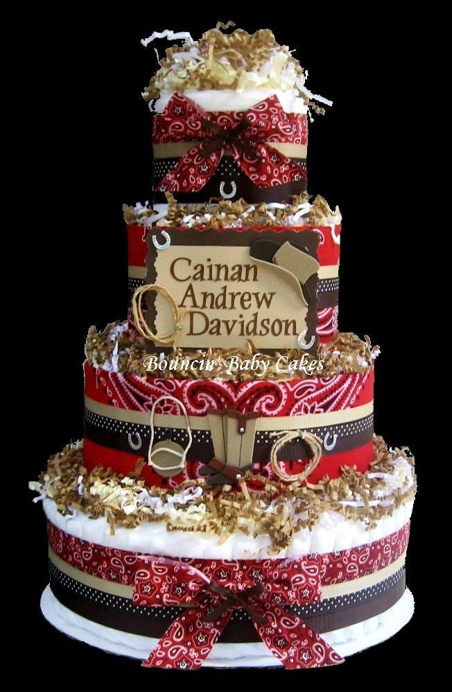 4 Tier Personalized Little Cowboy/ Western Diaper Cake 4 Tier Personalized Little Cowboy/ Western Diaper Cake