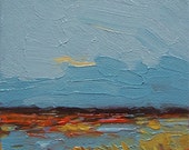 Teal Sky, Original oil painting, 100% charity donation, original painting, 4x4, canvas, landscape, sky, river, teal