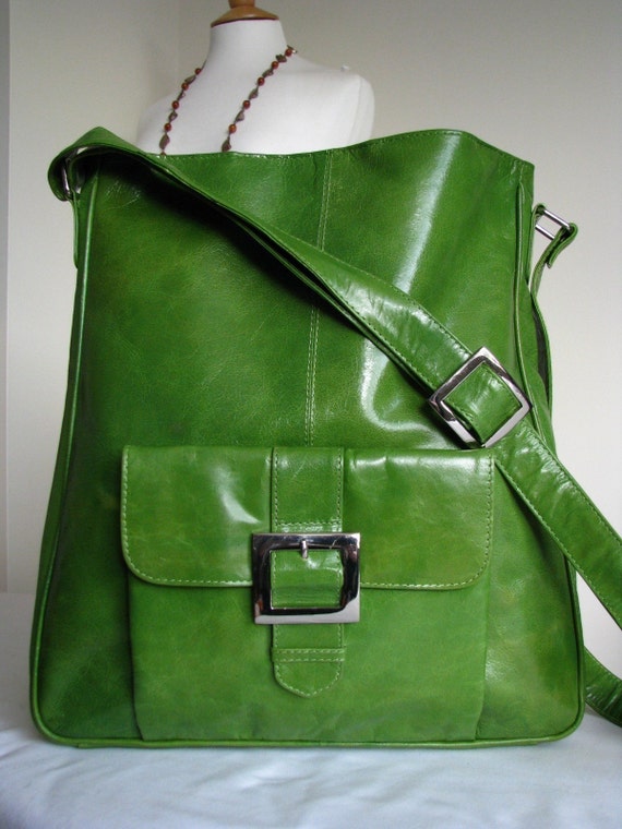 Kelly Green Leather Messenger Bag