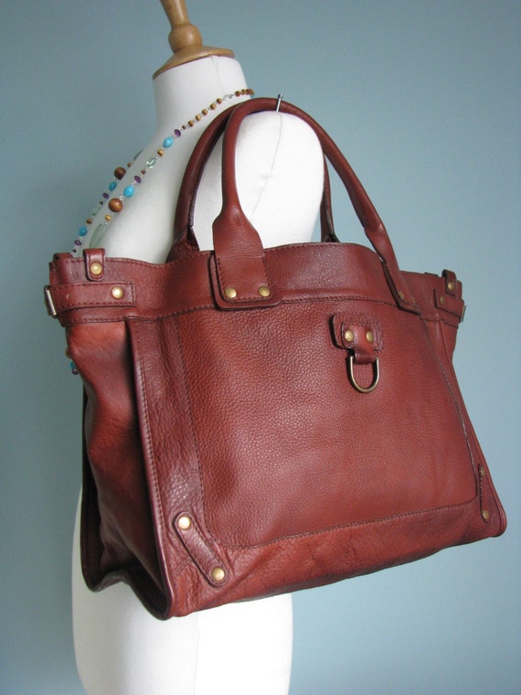 large red leather tote