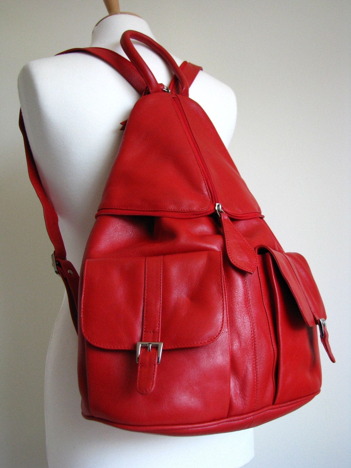 Large Red Leather Backpack