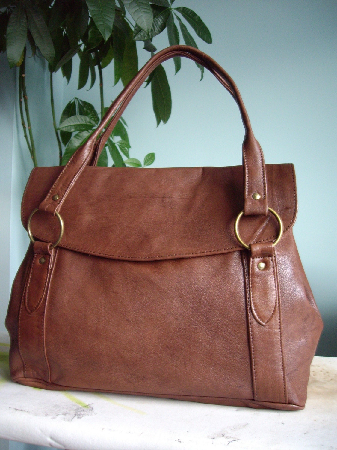 New Large Brown Leather Tote Shopper Shoulder Handbag Bag