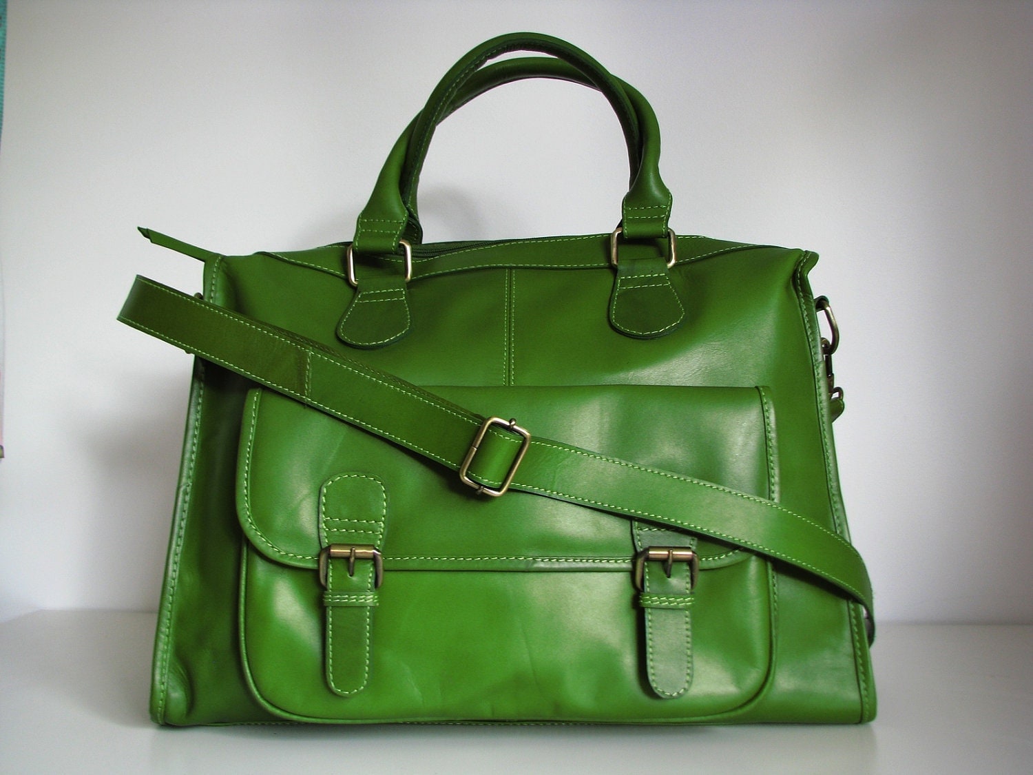 Green Leather Tote Handbag | semashow.com