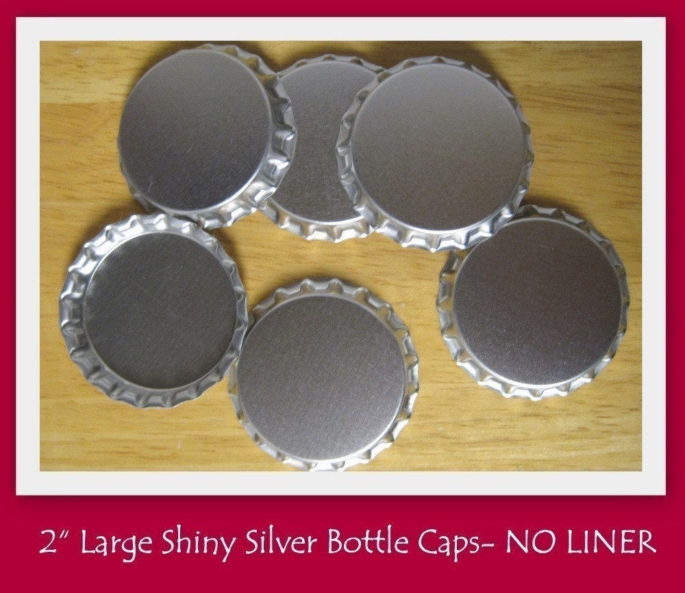 2 INCH LARGE Shiny Silver Bottle Caps NO LINER SET OF 10
