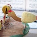 Handmade Vintage Toy Pecking Chickens,1950's Wood Paddle Game