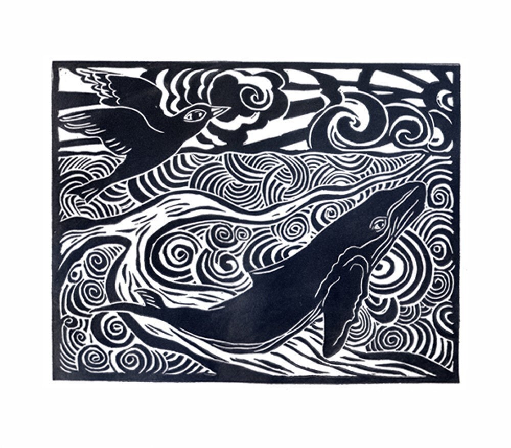 OCEAN HARMONY original linocut by NicolaBarsaleau on Etsy