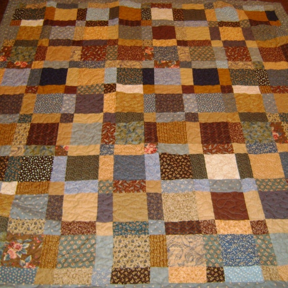 PRICE REDUCED Full size blue and brown quilt