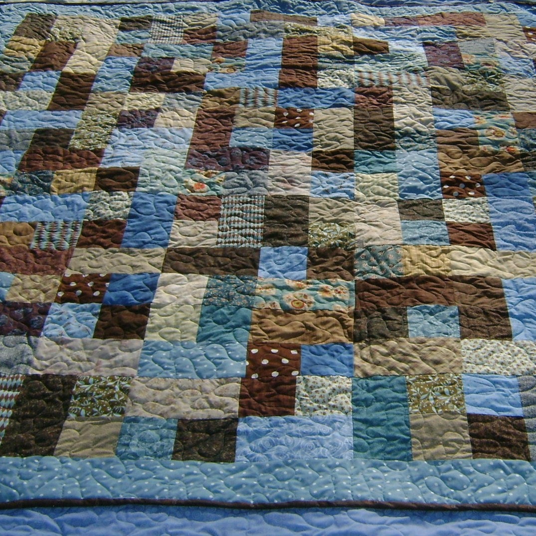 Full Size Blue And Brown Quilt By 4quiltsandmore On Etsy