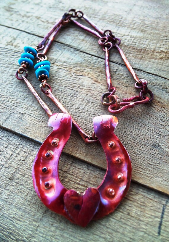 Copper HORSESHOE Necklace Turquoise Copper Necklace