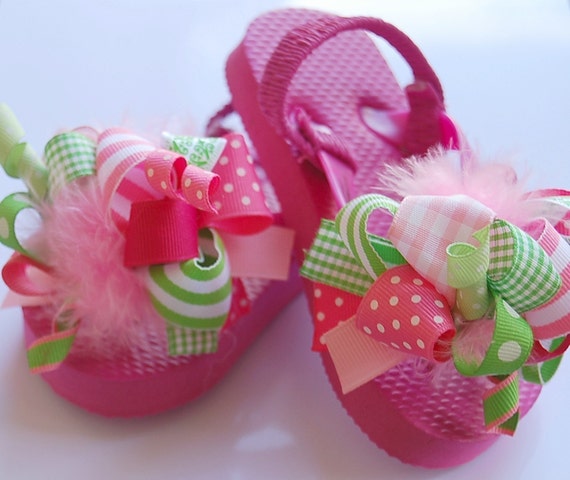 Items similar to boutique FUNKY fun PINK LIMEAIDE toddler flip flop ...