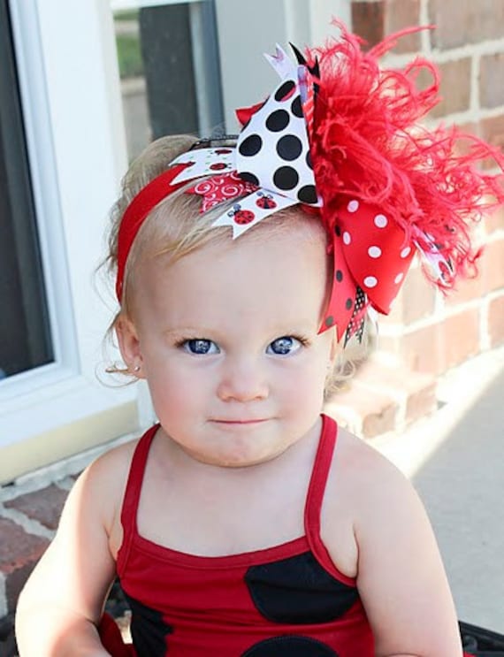 boutique LADYBUG OVER the TOP hair bow with headband