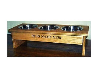 Elevated raised 3 dog bowl feeder 6 inches tall no cost for pet names