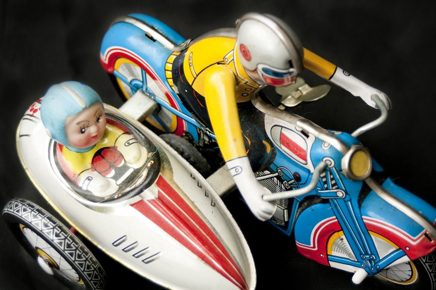 Vintage Motorcycle with Sidecar Clockwork Toy