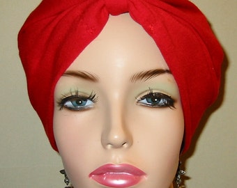 Red Knit Turban, Chemo Hat, Snood, Womens Hat