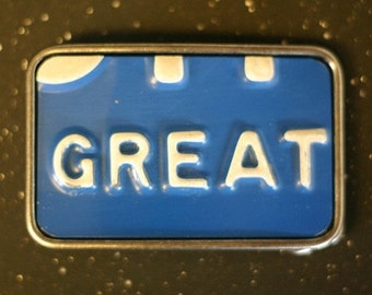 License Plate Belt Buckle - GREAT - Michigan