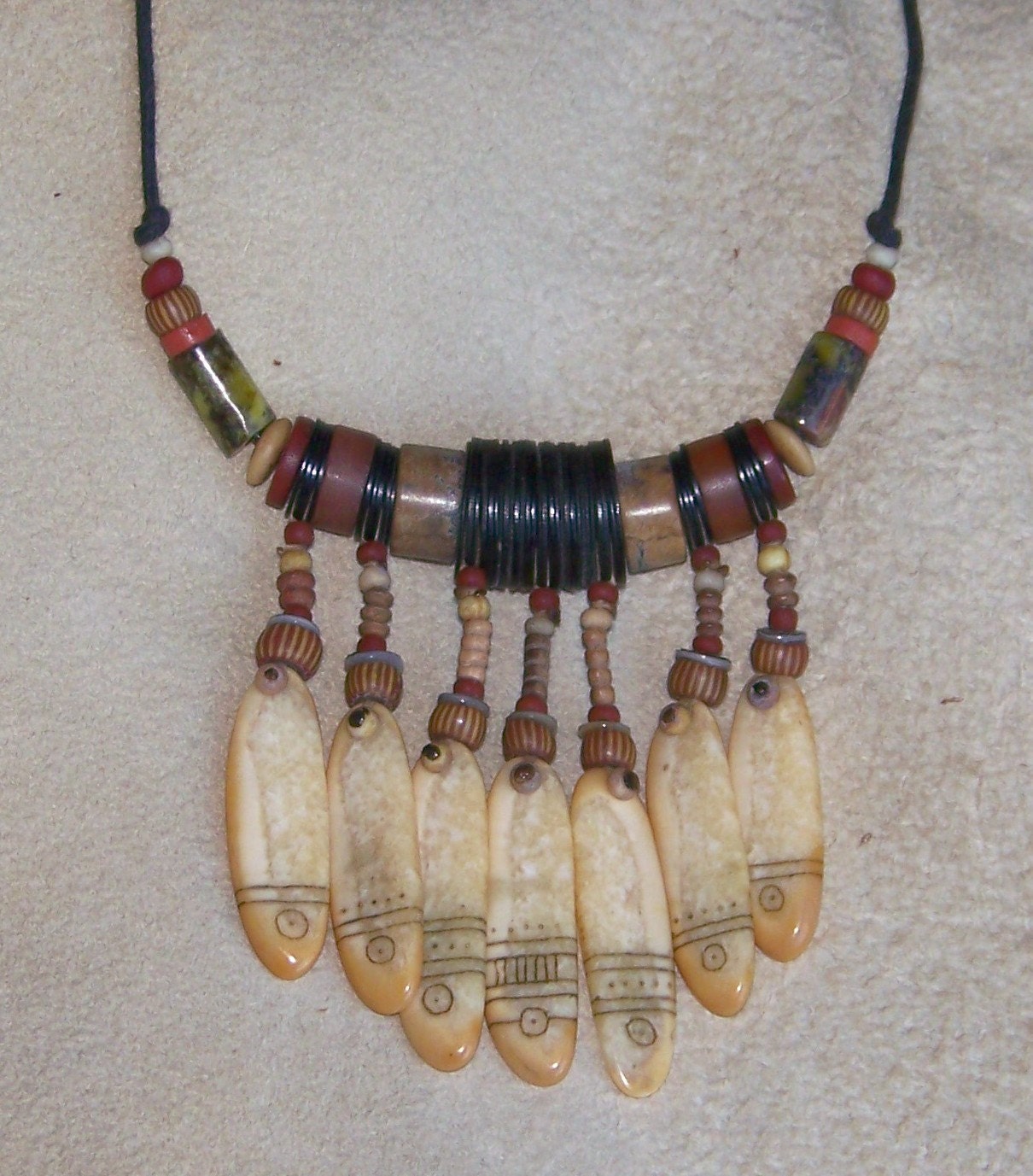 FOSSIL WALRUS IVORY scrimshaw necklace by artist M.M.ROE