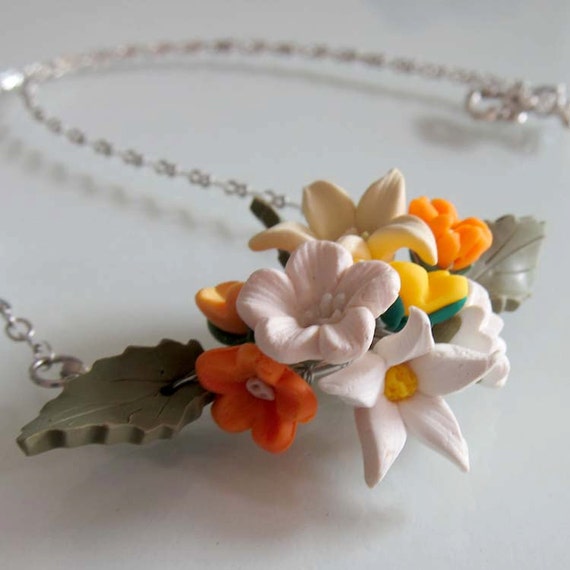 Tropical Blossom Flower Necklace Polymer Clay