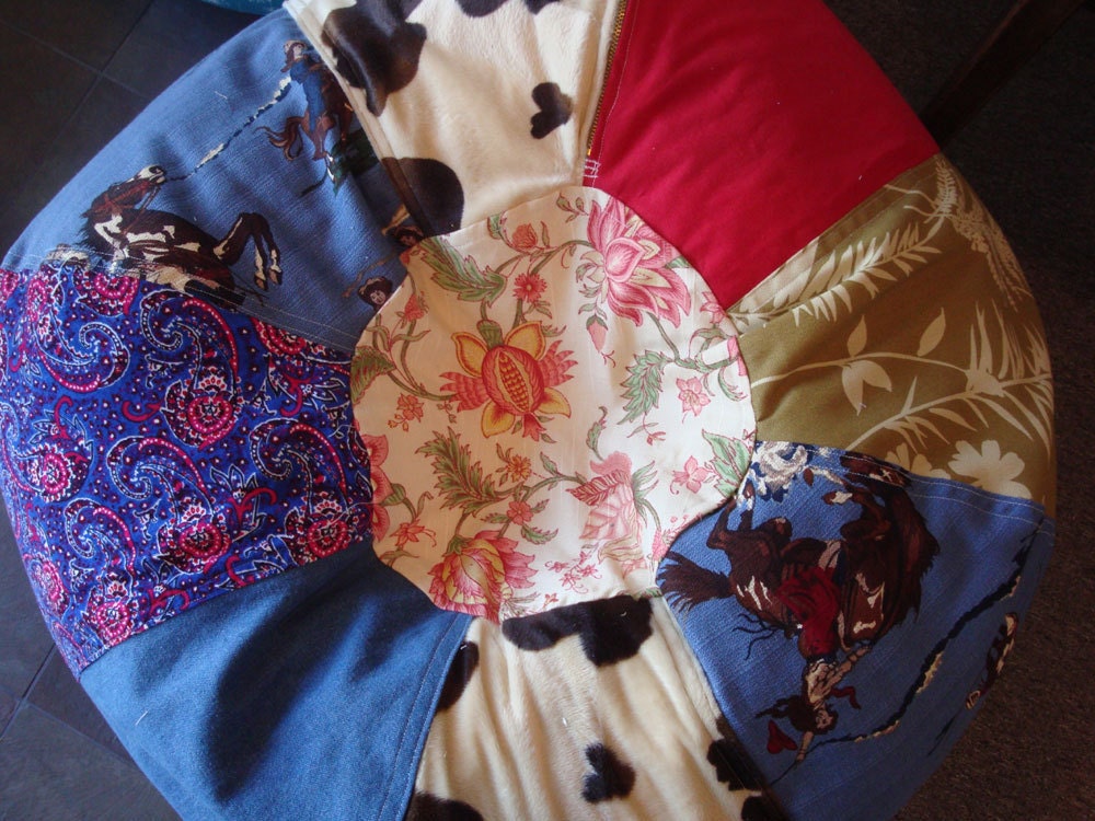 Vintage Style Cowgirl Bean Bag chair with mulitple prints
