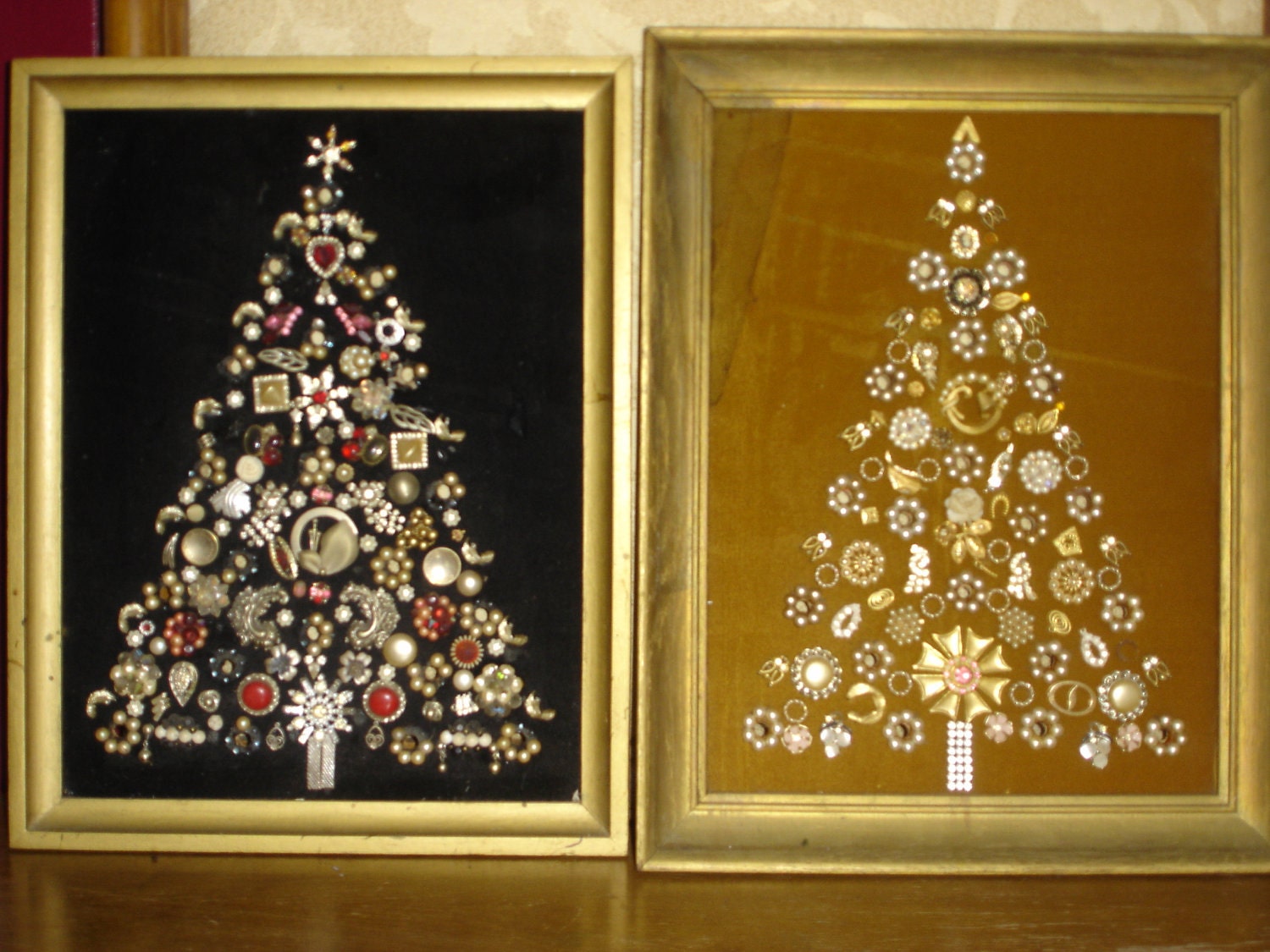 2 vintage costume jewelry christmas tree framed pictures 2 vintage costume jewelry christmas tree framed pictures