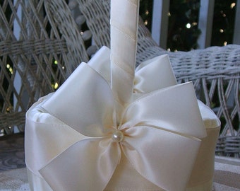 Wedding Flower Girl Basket Square Handmade Nuance Flowergirl in White or Ivory