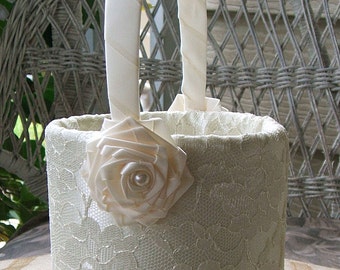 Flower Girl Basket Handmade ENCHANTMENT Flowergirl in White or Ivory