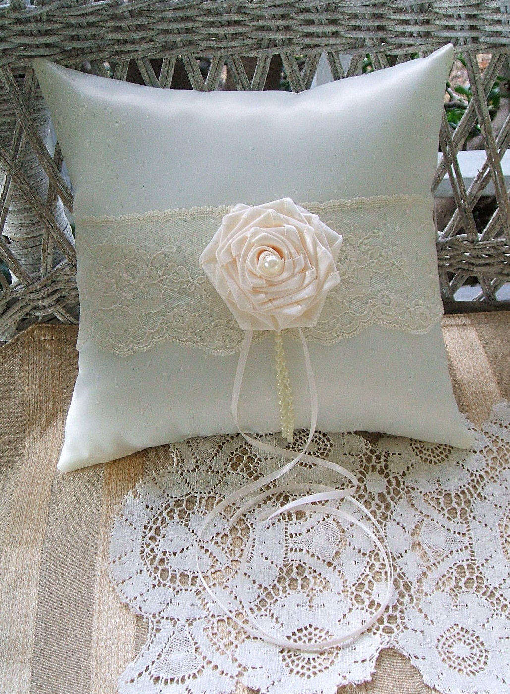 Wedding Ring Bearer Pillow in Ivory by RoseGardenStitches on Etsy