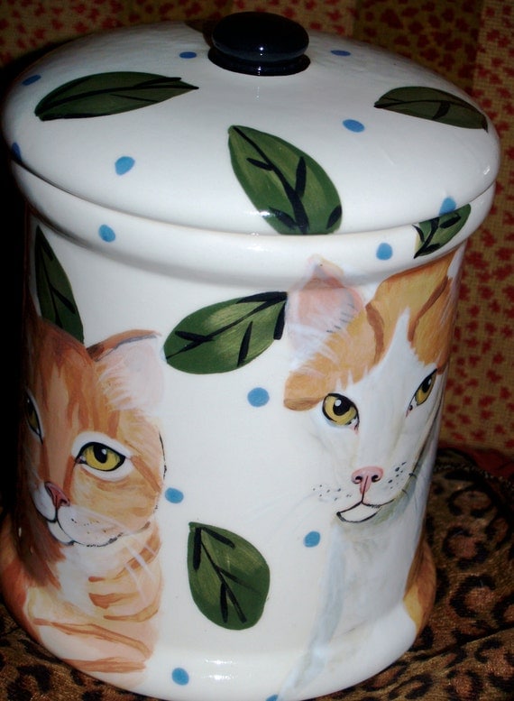 Items similar to Tattoo Ceramic Cat treat Cannister COOKIE