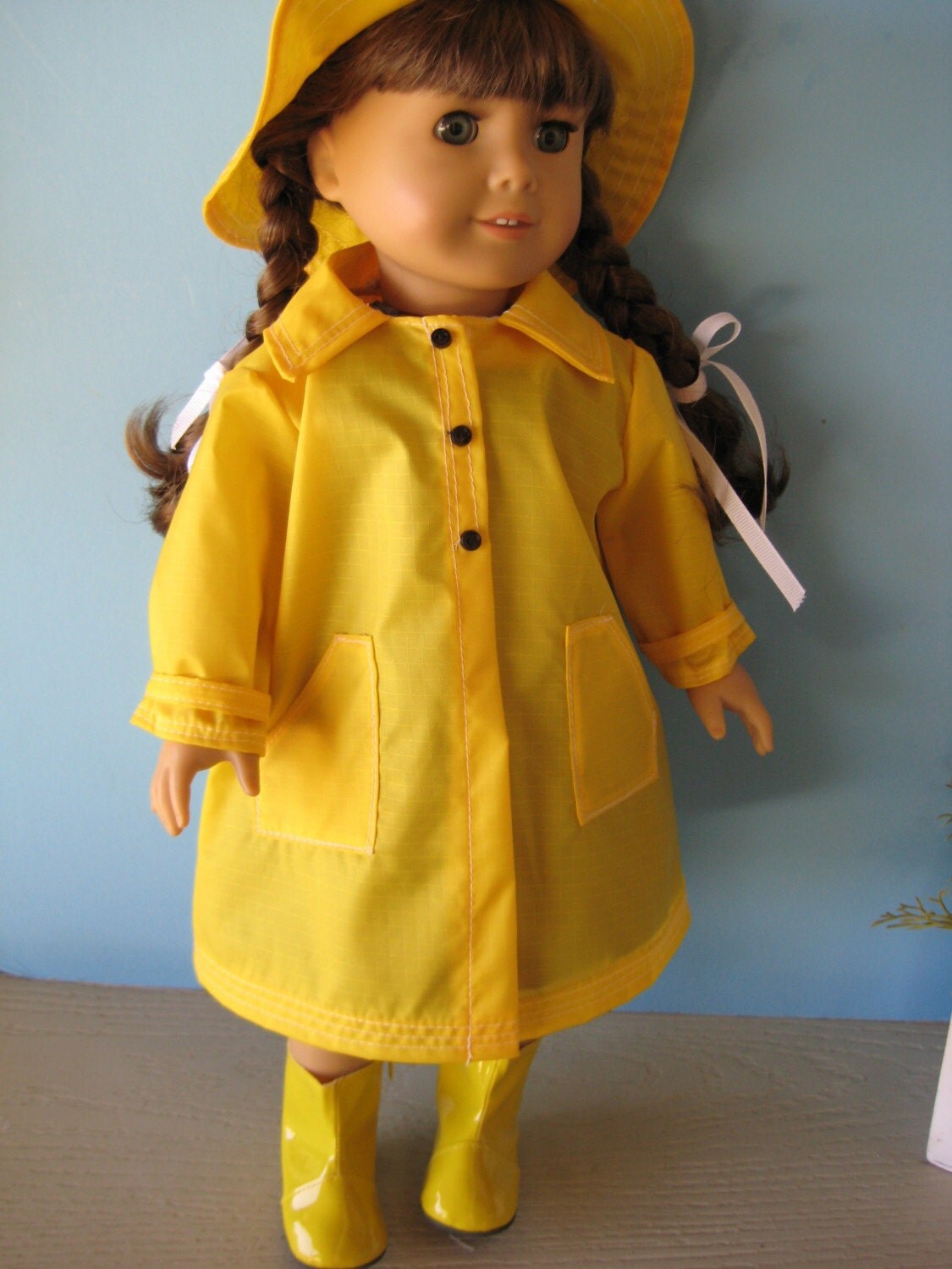 Yellow Raincoat Boots and Hat for Molly Fits American Girl