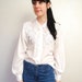 vintage 1980s / white / lace collar / rhinestone / cutout / simple blouse / S-M