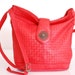 vintage 1980s / red leather / basket style / boho bag / slouch purse