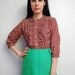 vintage 1960s / liberty print / ruffle blouse / red / burgundy / floral / mod / S-M
