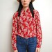 vintage 1990s / red / floral / button up blouse / chiffon / sheer / S-M