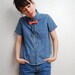vintage 1990s / denim / jeans / button up / blouse / shirt / preppy 90s / S-M