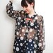 vintage 1990s / sheer / polka dot/ chiffon / button up blouse / black and white / over size / S-M-L